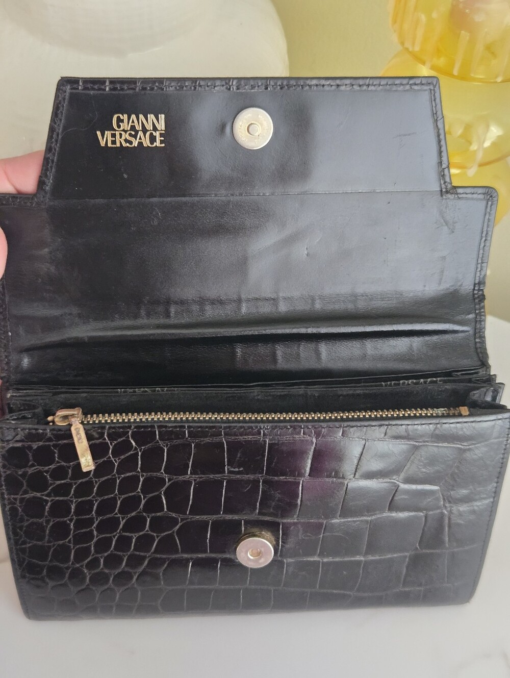 Vintage Gianni Versace Black Croc-Embossed Leather Long Wallet Clutch - Picture 8 of 15